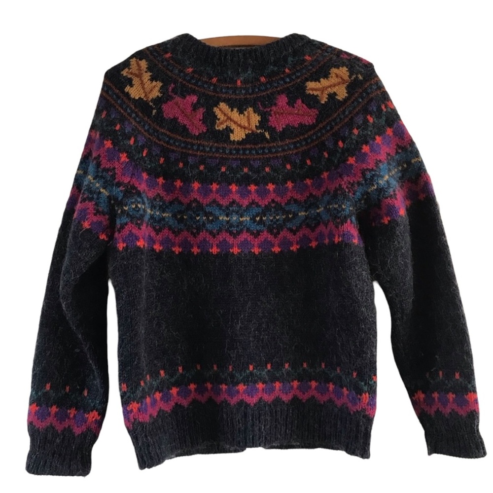 Vintage Woolrich Patterned Colorful Cardigan with Leaves Button Front Size Small - Picture 2 of 5